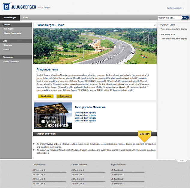 Microsoft SharePoint Intranet-Portals für Julius Berger Nigeria